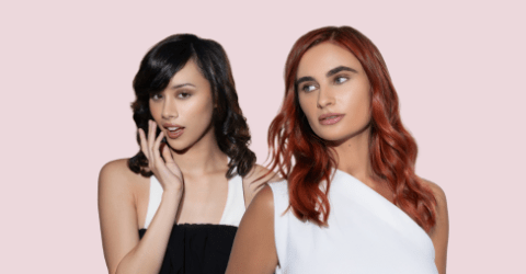 2 models with dark and red hair