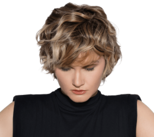 Blonde model with short hair. 