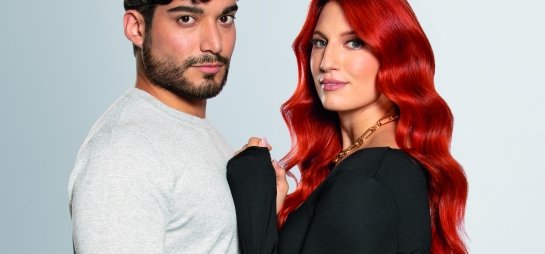 Red hair female model and male model