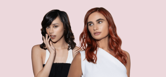 2 models with dark and red hair