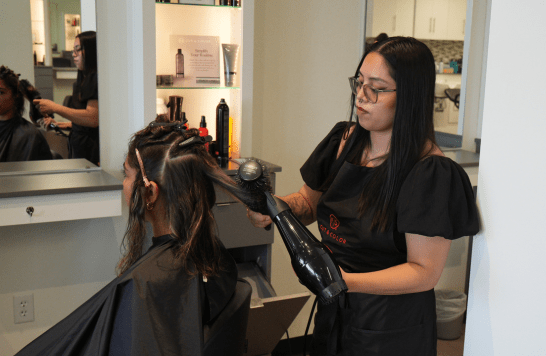 Stylist in salon with client